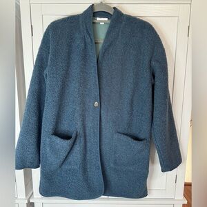 Pure Jill Boucle Teddy Fleece Lined Cardigan Jacket Blue Teal Size Small Cozy